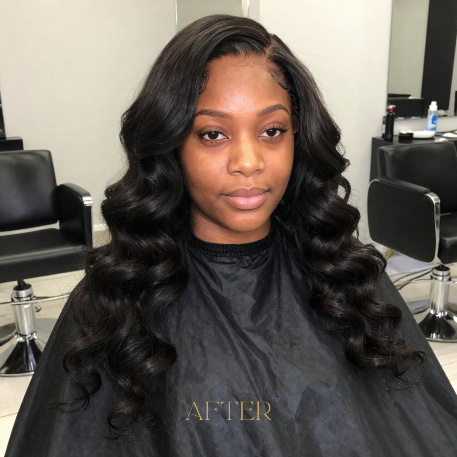 Client after a Maison Crown sew-in — sleek body wave install